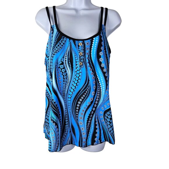 Yonique Womens Large Blue Tankini Swimsuit With Adjustable Straps & Boyshorts - Picture 3 of 13